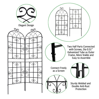 2 Pack Metal Garden Rustproof Trellis For Climbing Plants Outdoor Flower Support - Black