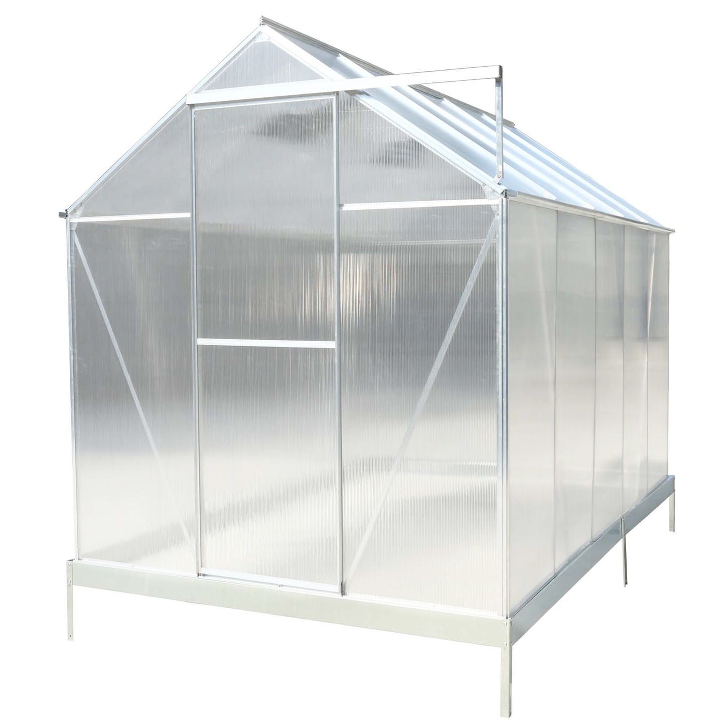 6.3'x10.2'x7' Polycarbonate Greenhouse, Heavy Duty Outdoor Aluminum Walk-In Green House Kit With Rain Gutter, Vent And Door For Backyard Garden - Aluminium