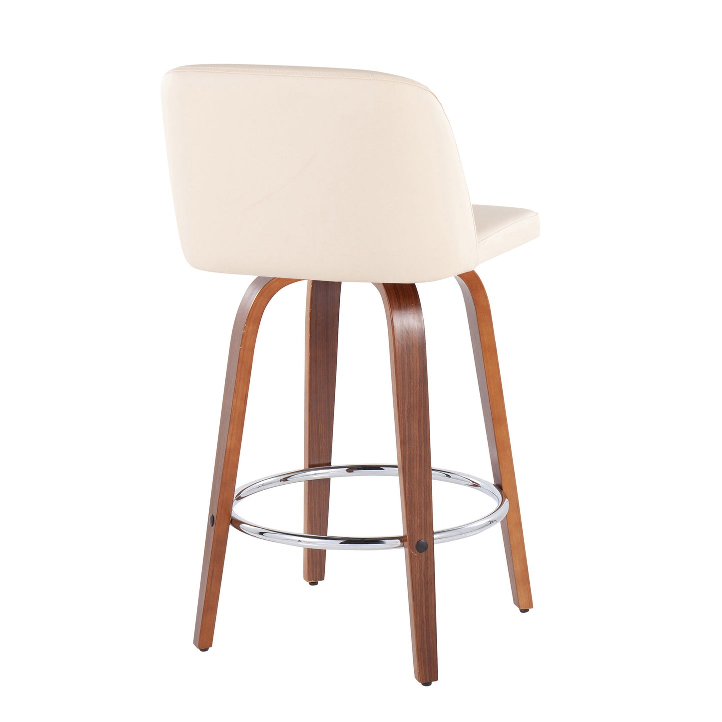 Toriano - Mid-Century Modern Fixed-Height Counter Stool & Round Footrest (Set of 2) - Walnut / Cream