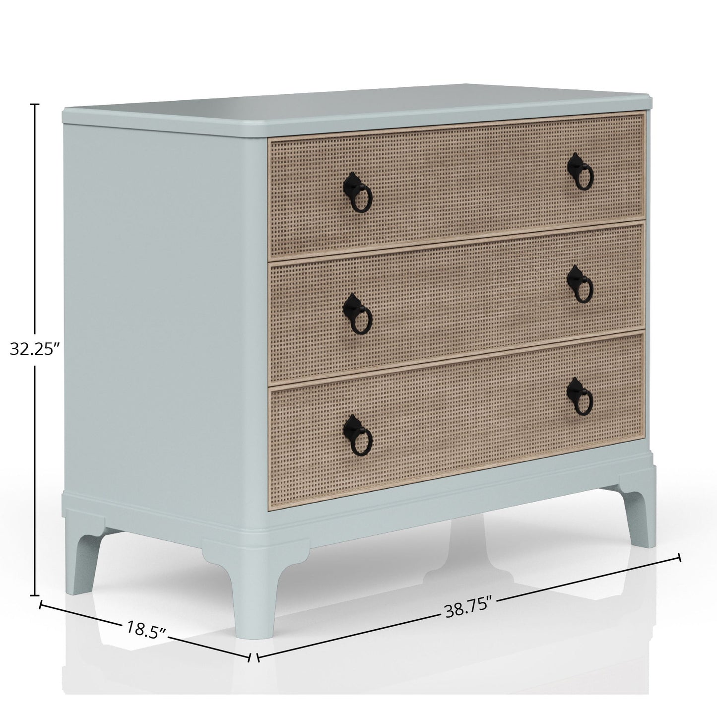 3 Drawers Hall Chest With Cane Fronts - Light Blue
