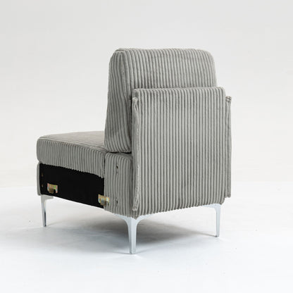 Modular Sectional Sofa Armless Seat Module, Corduroy Sectional Couch, Single Couch Modular Armless Accent Chair With Back Cushion - Gray