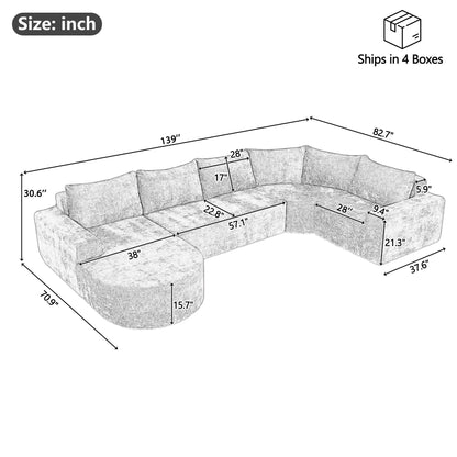 Oversized Modular Sofa Cloud Sectional Sofa Set Upholstered Couches U - Shaped Sofa With Deep Seat For Living Room - Gray