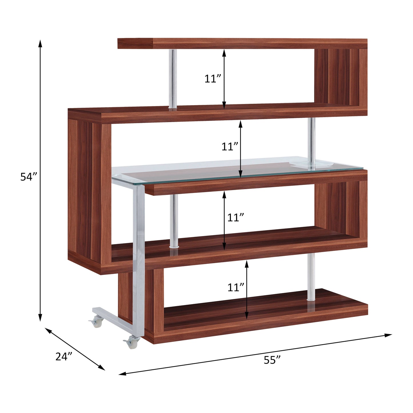 Buck II - Clear Glass, Chrome High Gloss Writing Desk With Shelf - Walnut