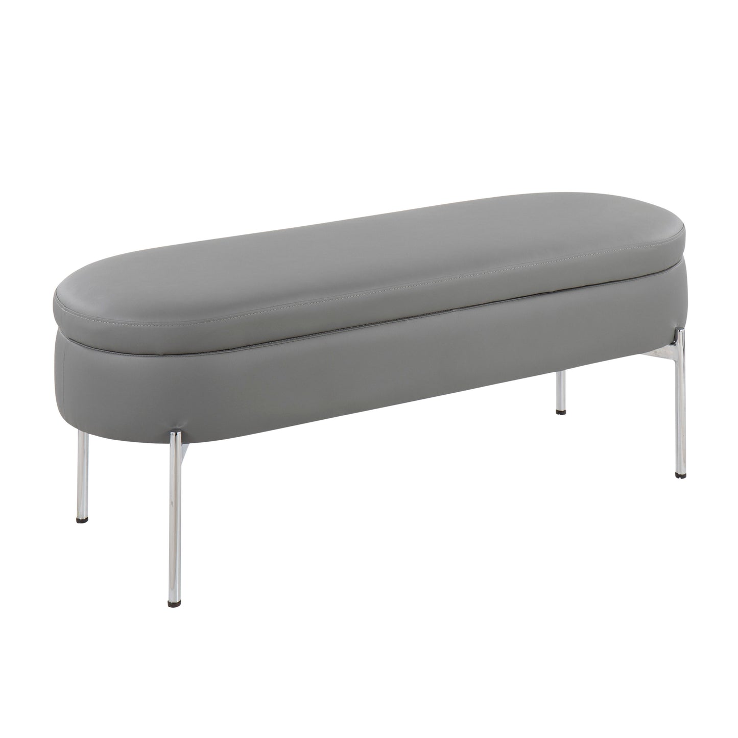 Chloe - Contemporary / Glam Storage Bench - Chrome / Gray