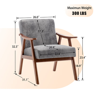 Mid Century Modern Wingback Accent Chair With Solid Wood Frame And Extra Thick Backrest - Lounge Chair For Living Room, Bedroom, Or Reading Room - Gray