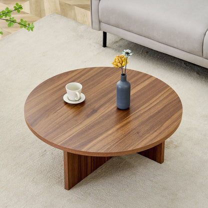 Versatile Round Coffee Table For Diverse Interior Styles, Blending Modern Minimalism With Nordic Elegance - Walnut