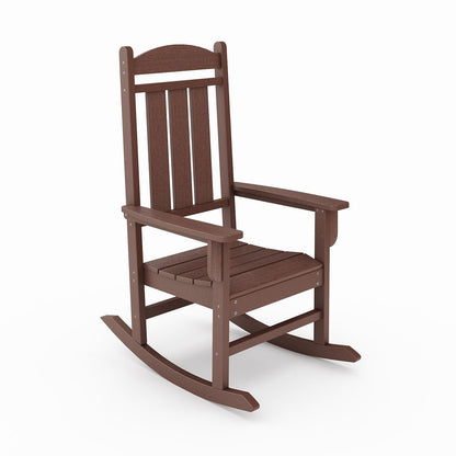 Pecan Traditional Porch Rocker Classic HDPE Poly Lumber For Porch, Patio, And Garden Comfort - Brown
