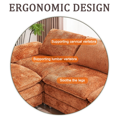 Modern Deep 3 Seat Sofa Couch With Ottoman, Polyester Sofa Sleeper Comfy Upholstered Furniture For Living Room - Orange