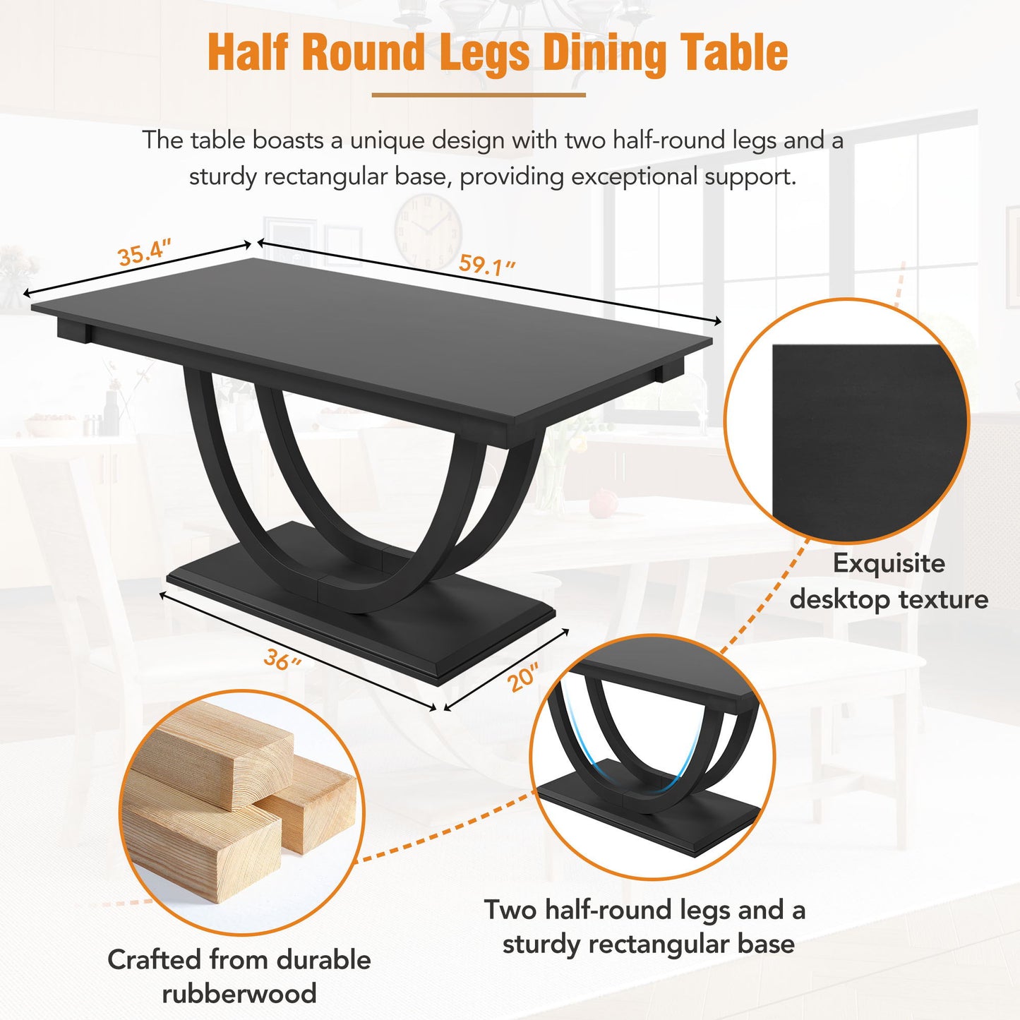 Topmax - 6 Piece Wood Half Round Dining Table Set Kitchen Table Set With Long Bench And 4 Dining Chairs, Modern Style - Gray