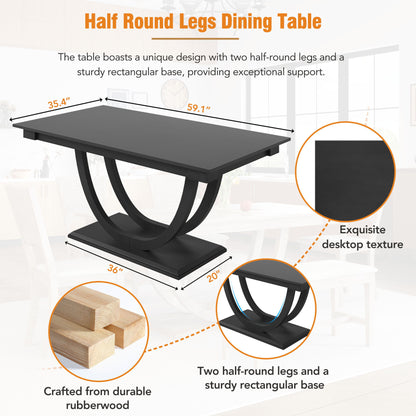 Topmax - 6 Piece Wood Half Round Dining Table Set Kitchen Table Set With Long Bench And 4 Dining Chairs, Modern Style - Gray