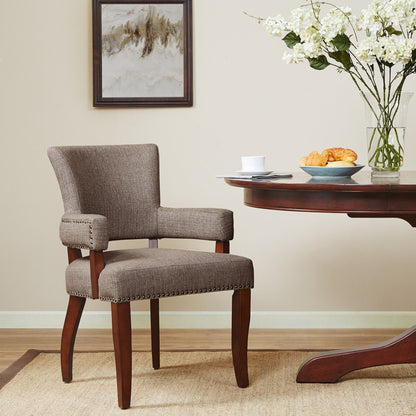 Arm Dining Chair With Nail Head Detailing - Brown / Espresso