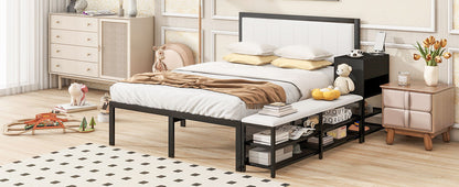 Full Size Platform Bed With 2 Tier Storage Shelves, Storage Cabinet - Black