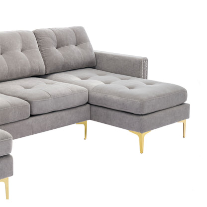 Convertible Sectional Sofa Couch With Movable Ottoman - Light Gray