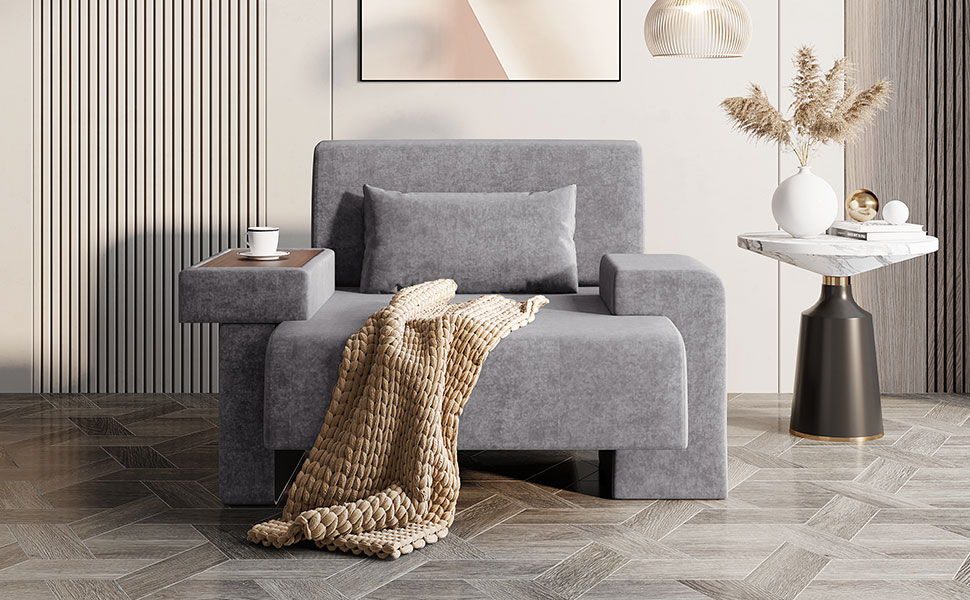 Modern Oversized Armchair, Wide Mid-Century Chair With Pillow Upholstered, Sturdy Wood Frame & Soft Cushion For Living Room - Gray