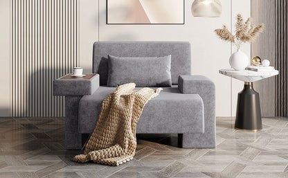 Modern Oversized Armchair, Wide Mid-Century Chair With Pillow Upholstered, Sturdy Wood Frame & Soft Cushion For Living Room - Gray