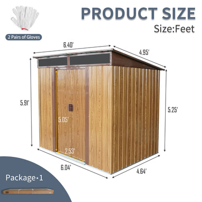 6Ft X 5Ft Outdoor Metal Storage With Transparent Plate And Foundation For Backyard Garden Patio - Coffee