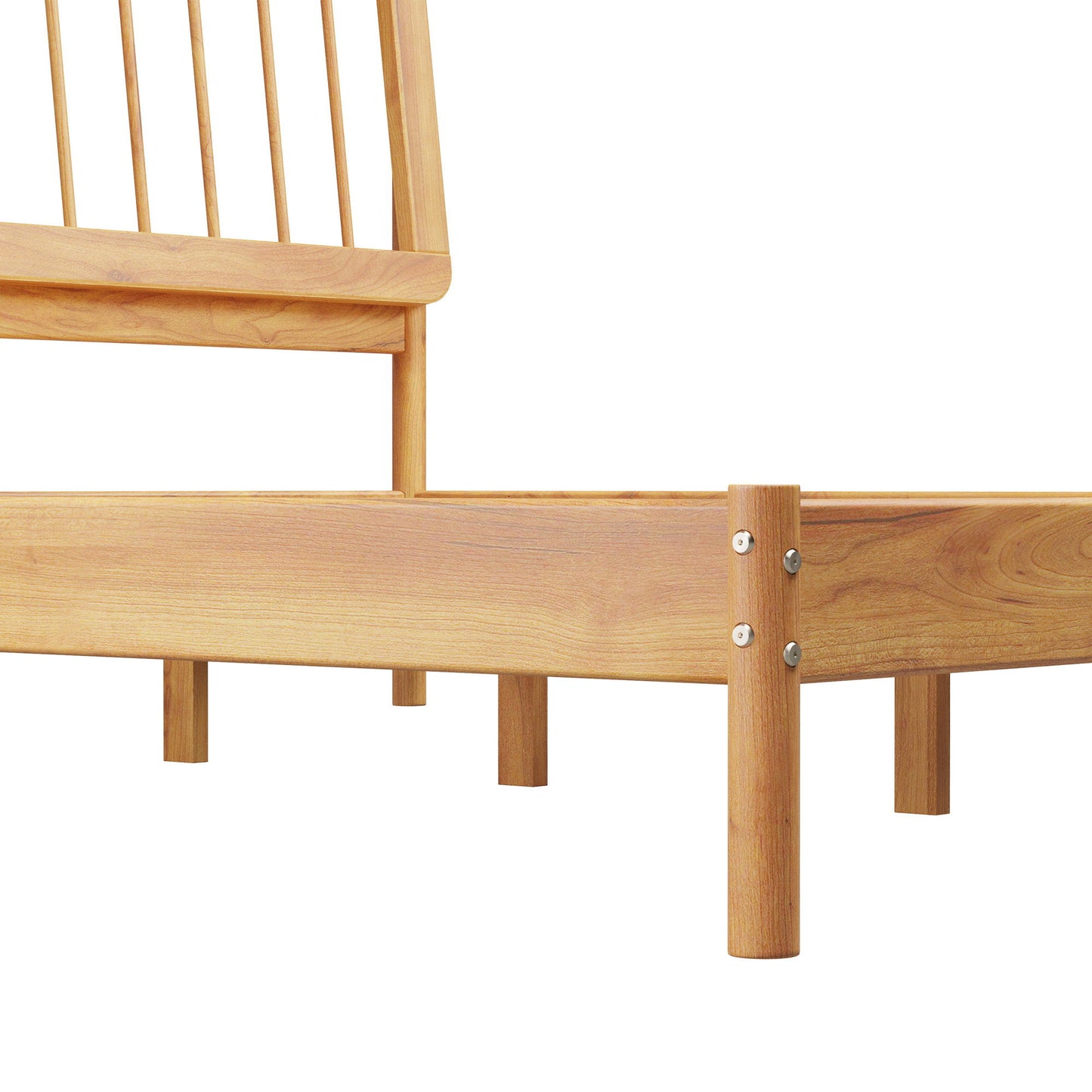 Mid-Century Modern Solid Wood King Spindle Bed - Natural Pine
