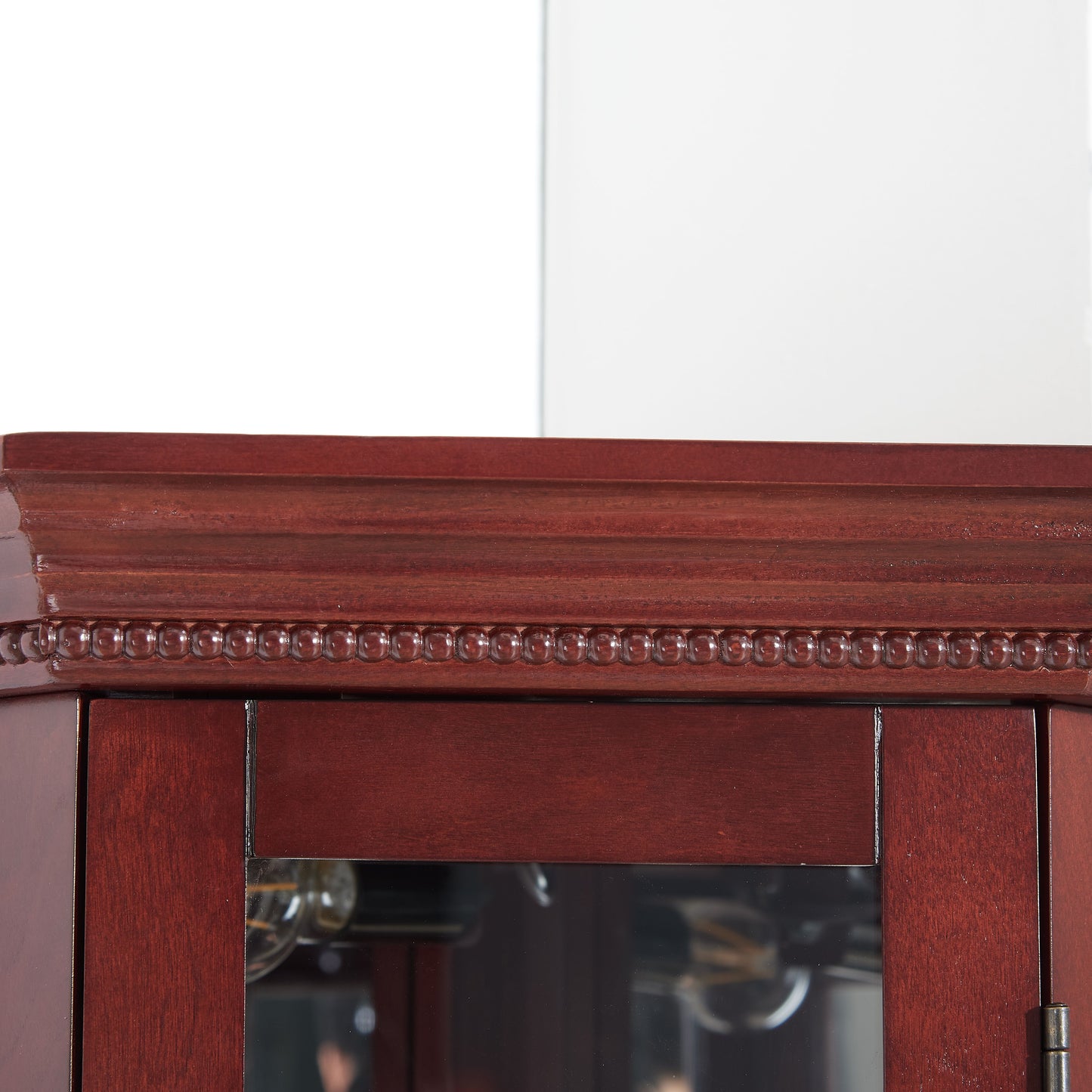 Corner Curio Cabinet With Lights, Adjustable Tempered Glass Shelves, Mirrored Back, Display Cabinet (E26 Light Bulb Not Included) - Cherry