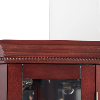 Corner Curio Cabinet With Lights, Adjustable Tempered Glass Shelves, Mirrored Back, Display Cabinet (E26 Light Bulb Not Included) - Cherry