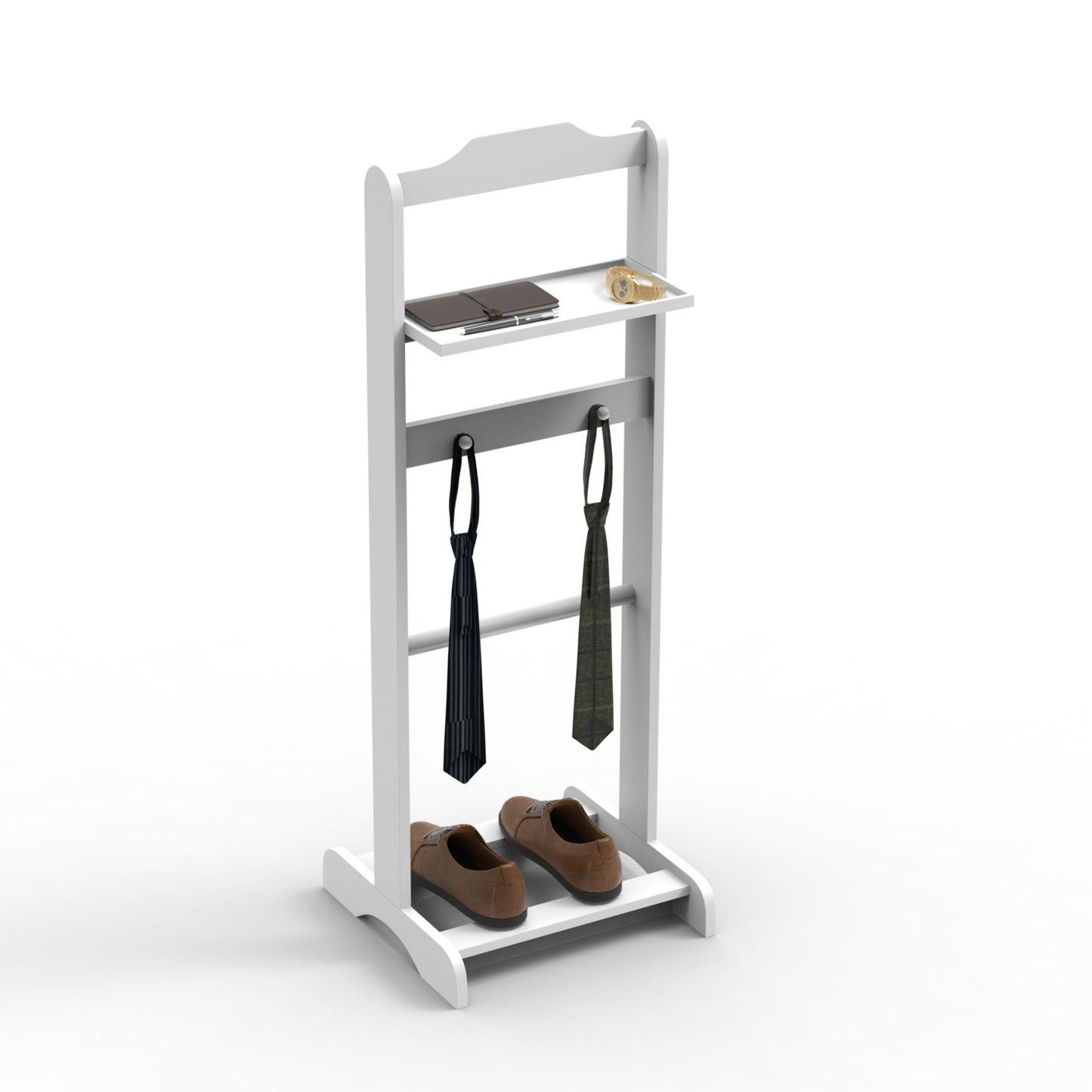 Accent Portable Garment Rack, Clothes Valet Stand With Storage Organizer - White