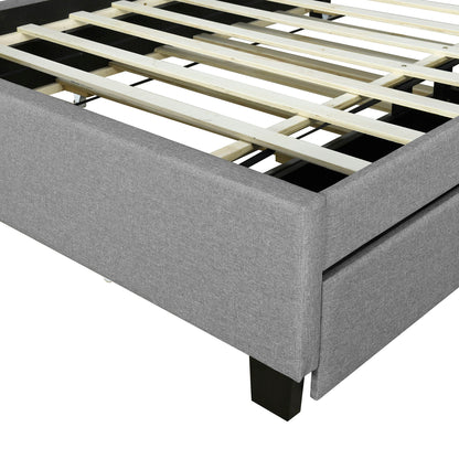 Full Size Upholstered Platform Bed With Storage Headboard, Twin Size Trundle & 2 Drawers And A Set Of Sockets & USB Ports - Gray