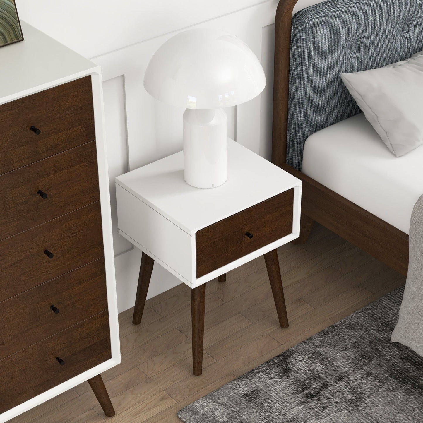 Avery - Night Stand 1 Drawer - Dark Brown / White