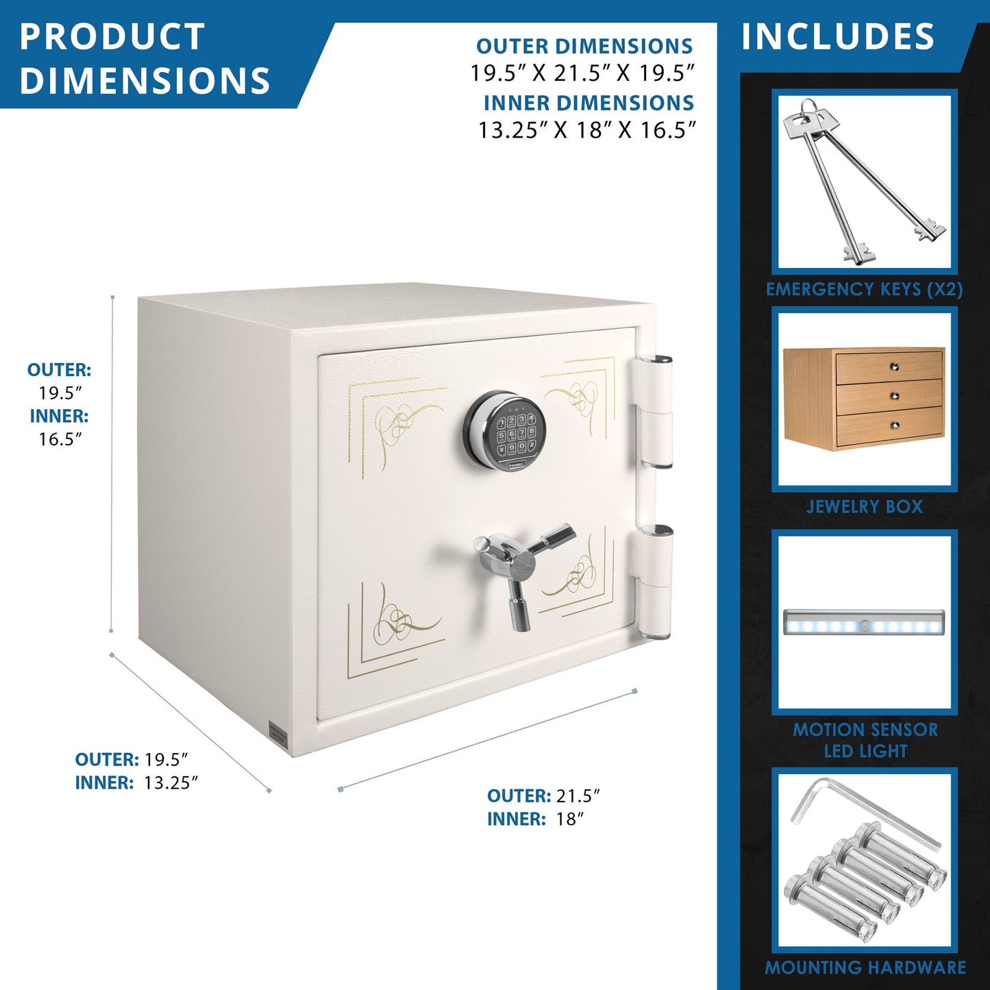 1.91 Cubic Ft Keypad Fireproof Jewelry Safe - White