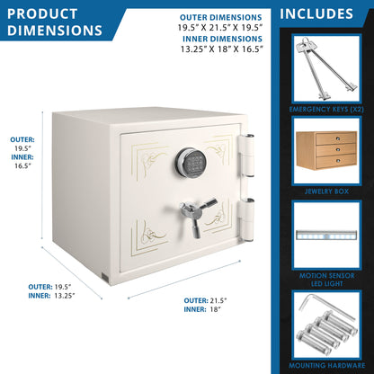1.91 Cubic Ft Keypad Fireproof Jewelry Safe - White