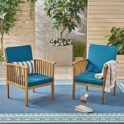 Casa Acacia Wood Club Chair (Set of 2) With Weather Resistant Cushions - Brown / Dark Teal