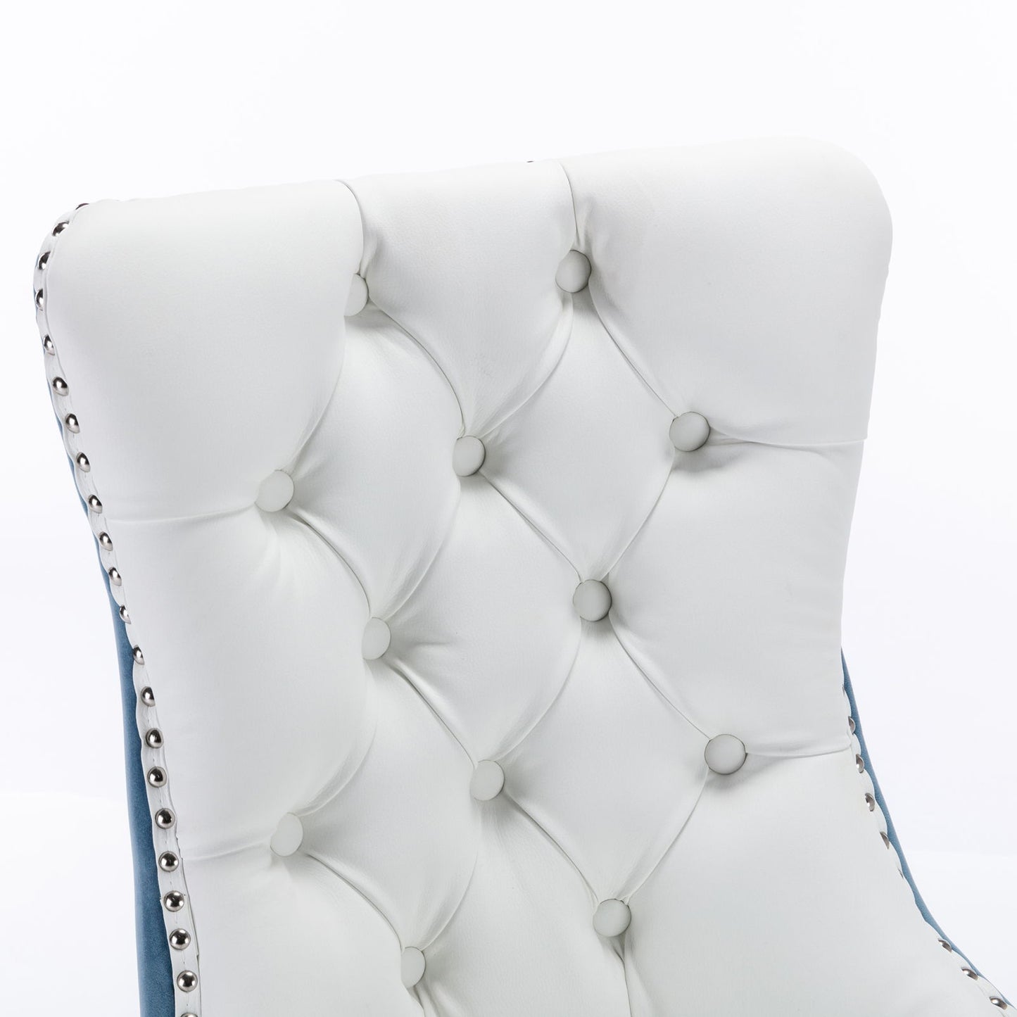 Nikki - Modern, High-End Tufted Solid Wood Contemporary And Velvet Upholstered Dining Chair With Wood Legs Nailhead Trim (Set of 2) - White / Light Blue