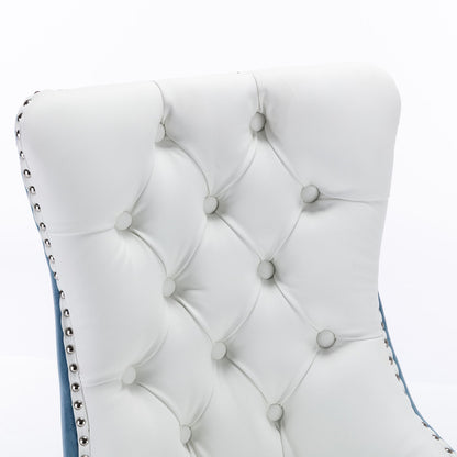 Nikki - Modern, High-End Tufted Solid Wood Contemporary And Velvet Upholstered Dining Chair With Wood Legs Nailhead Trim (Set of 2) - White / Light Blue