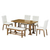 Topmax - 6 Piece Farmhouse Extendable Dining Table Set Trestle Kitchen Table Set With Removable Leaf And Upholstered Dining Chair And Bench For Dining Room - Dark Brown