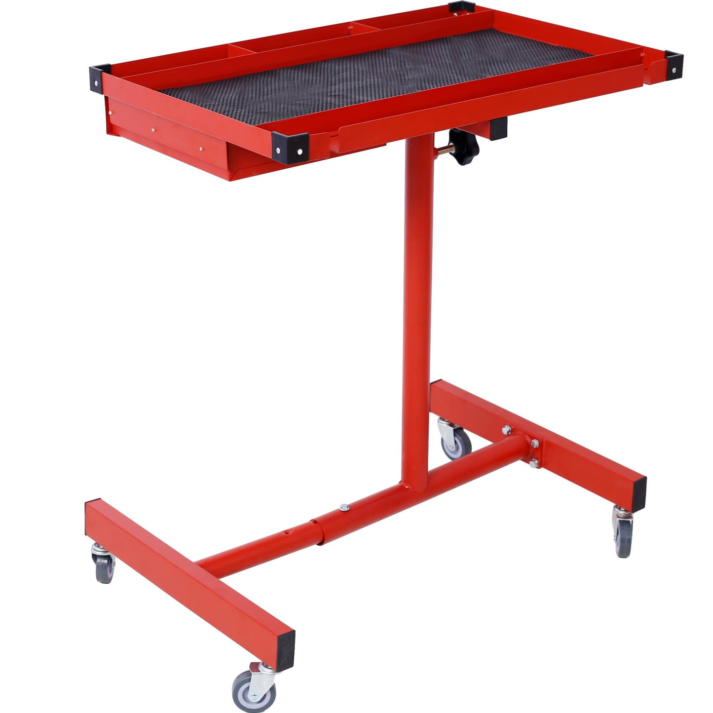 Adjustable Tear Down Work Table With Drawer For Garages, Repair Shops, And Diy, Portable, (4) 2.5" Swivel Casters, 220 Pound Capacity, Rubber Corners, Heavy Duty Steel - Red