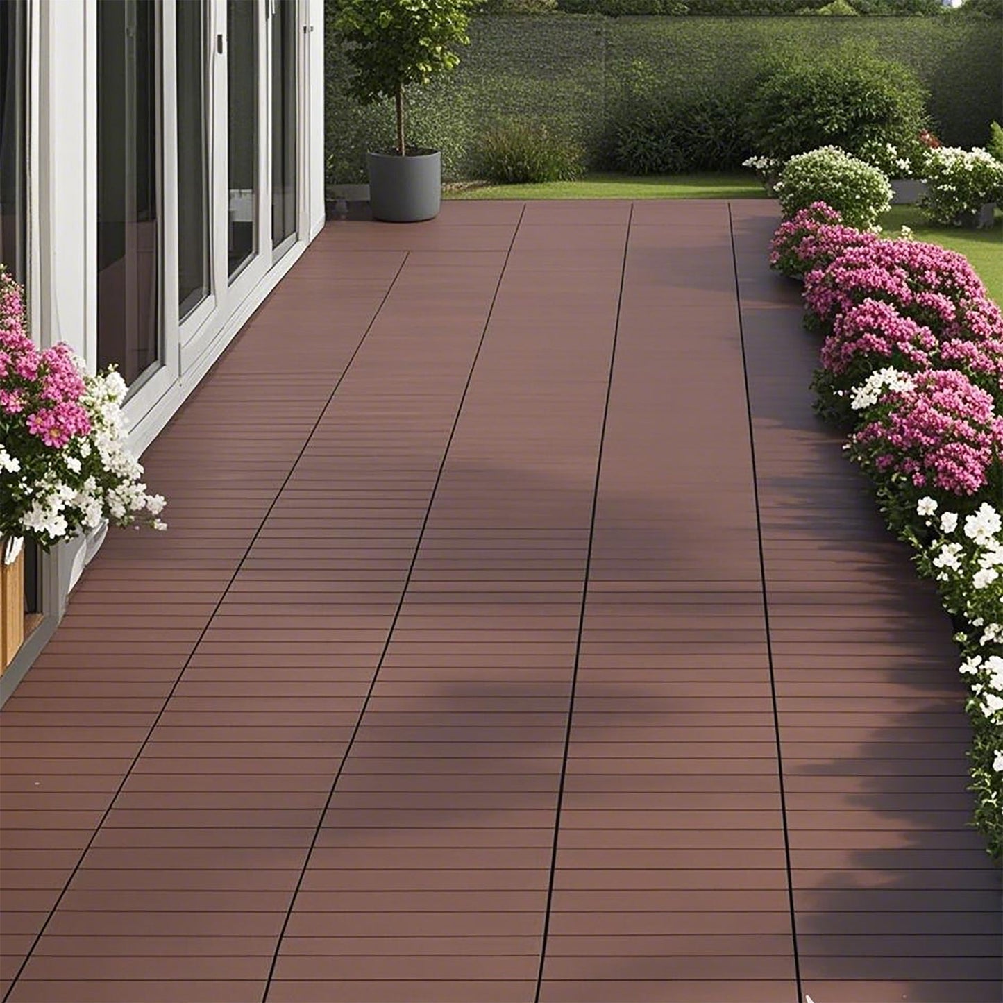 2Ft Patio Deck Tiles, Diy Module Interlocking Decking Tiles Floor Tile, Infinityluxe Flooring - Red / Brown