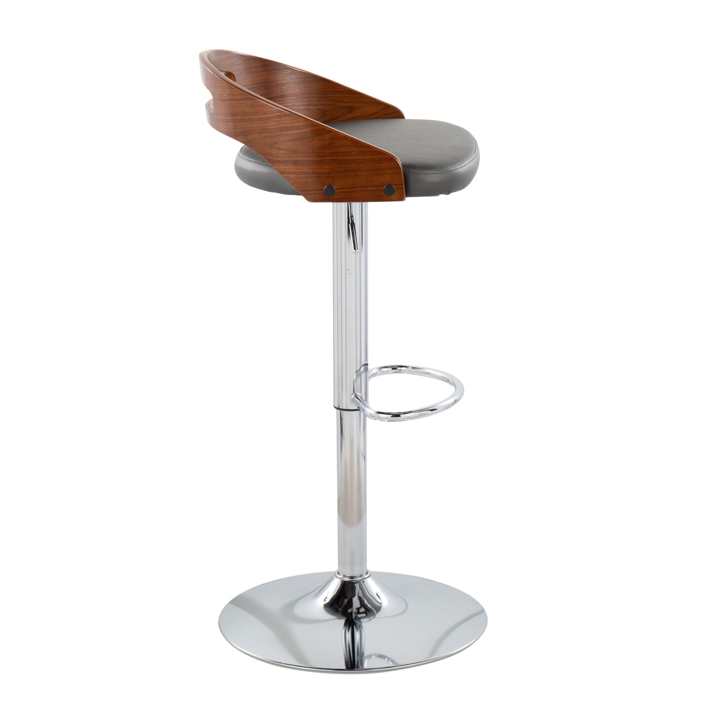 Cassis - Mid-Century Modern Adjustable Barstool With Swivel - Walnut / Gray