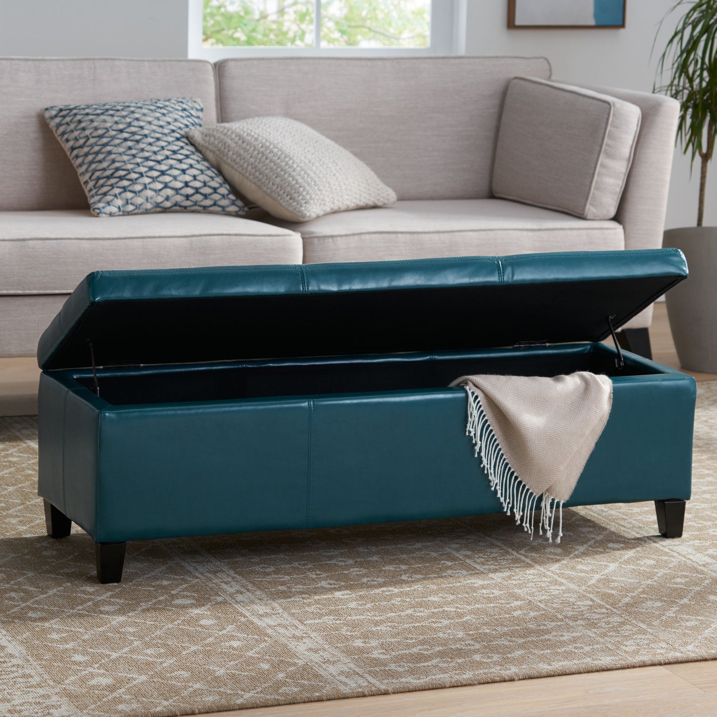 Glouster - Contemporary Storage Ottoman With Upholstered - Teal