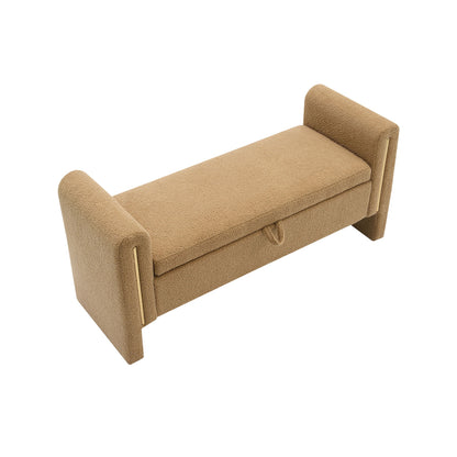 Modern Teddy Bed End Bench With Arms And Storage, Upholstered Large Foot Rest Stool, Comfy Window Vanity Bench For Living Room, Dorm, Coffee Table, Teddy - Coffee