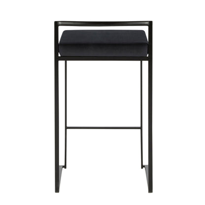 Fuji - Contemporary Stackable Counter Stool (Set of 2) - Black - Velvet