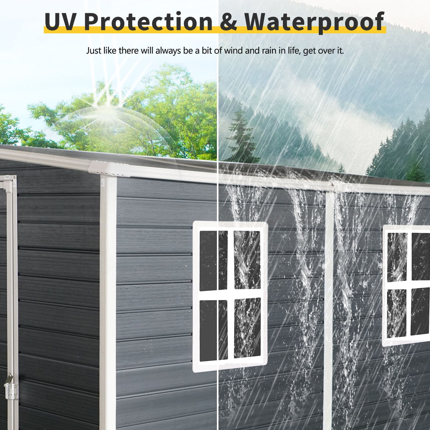 Outdoor Storage Shed With Floor Resin Shed With Two-Window, Waterproof, Lockable Doors For Patio, Yard, Lawn - Black