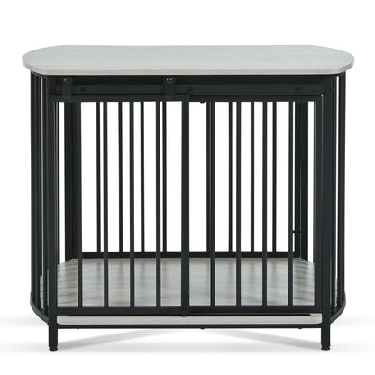 Furniture Style Dog Crate For Small And Medium Dogs, Wooden Cage Indoor Kennel Furniture, Modern Dog Crate End Table With Double Doors - Gray