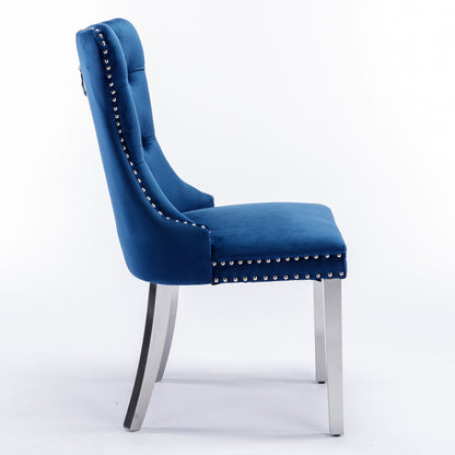Nikki - Modern, High-End Tufted Solid Wood Contemporary Velvet Upholstered Dining Chair With Chrome Stainless Steel Plating Legs, Nailhead Trim, (Set of 2) - Blue / Chrome