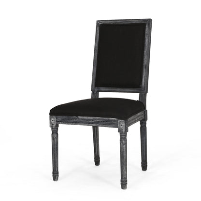 French Country Style Dining Chair Set With Upholstered Seating And Fluted Legs - Black