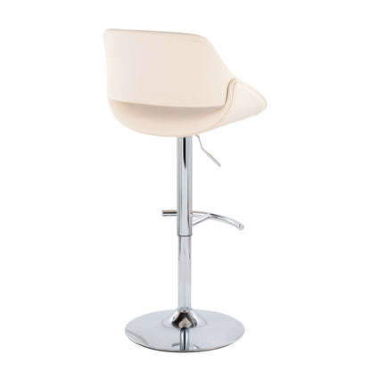 Fabrico - Contemporary Adjustable Bar Stool With Rounded T Footrest (Set of 2) - Chrome / Cream