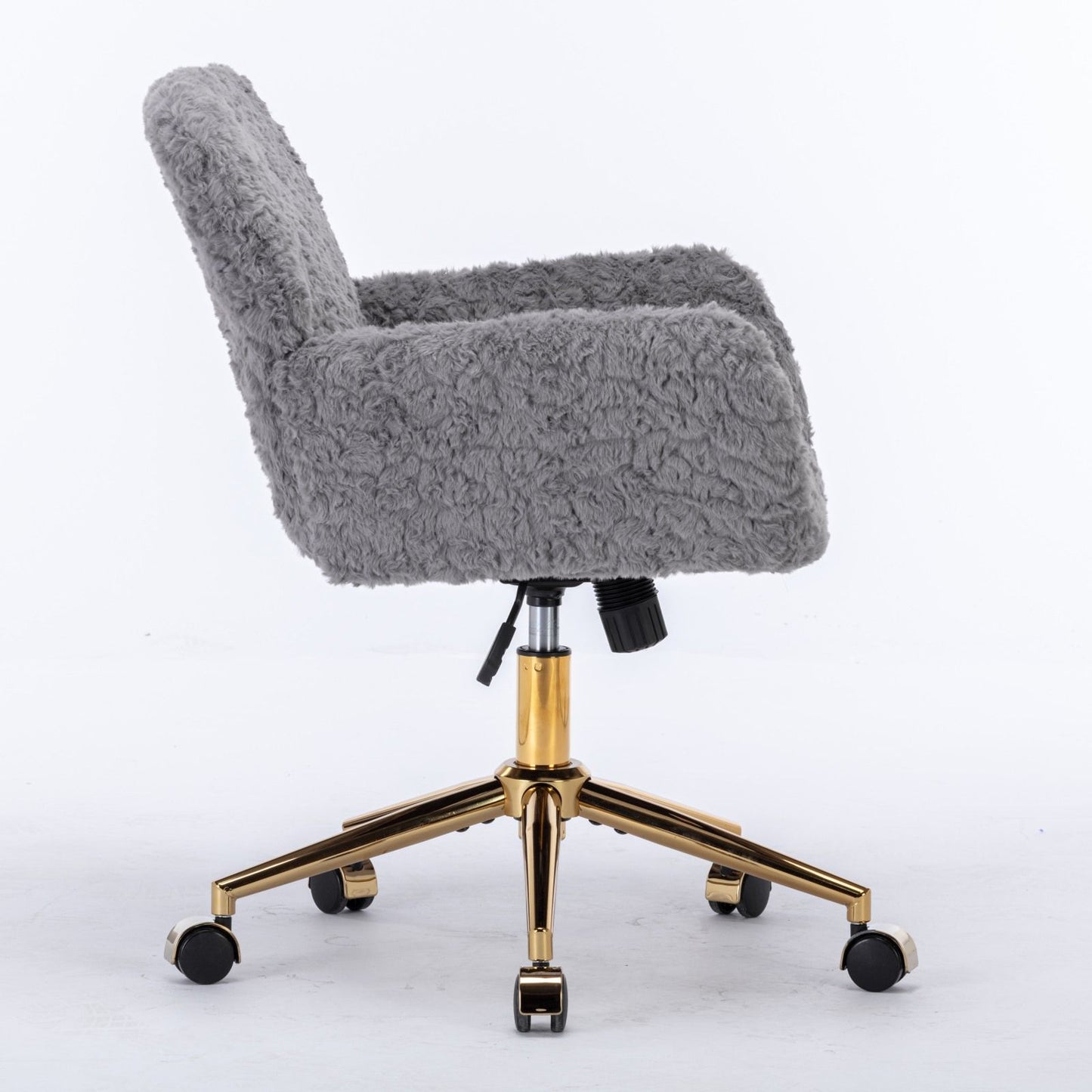 Office Chair, Artificial Rabbit Hair Home Office Chair With Golden Metal Base, Adjustable Desk Chair Swivel Office Chair, Vanity Chair - Gray