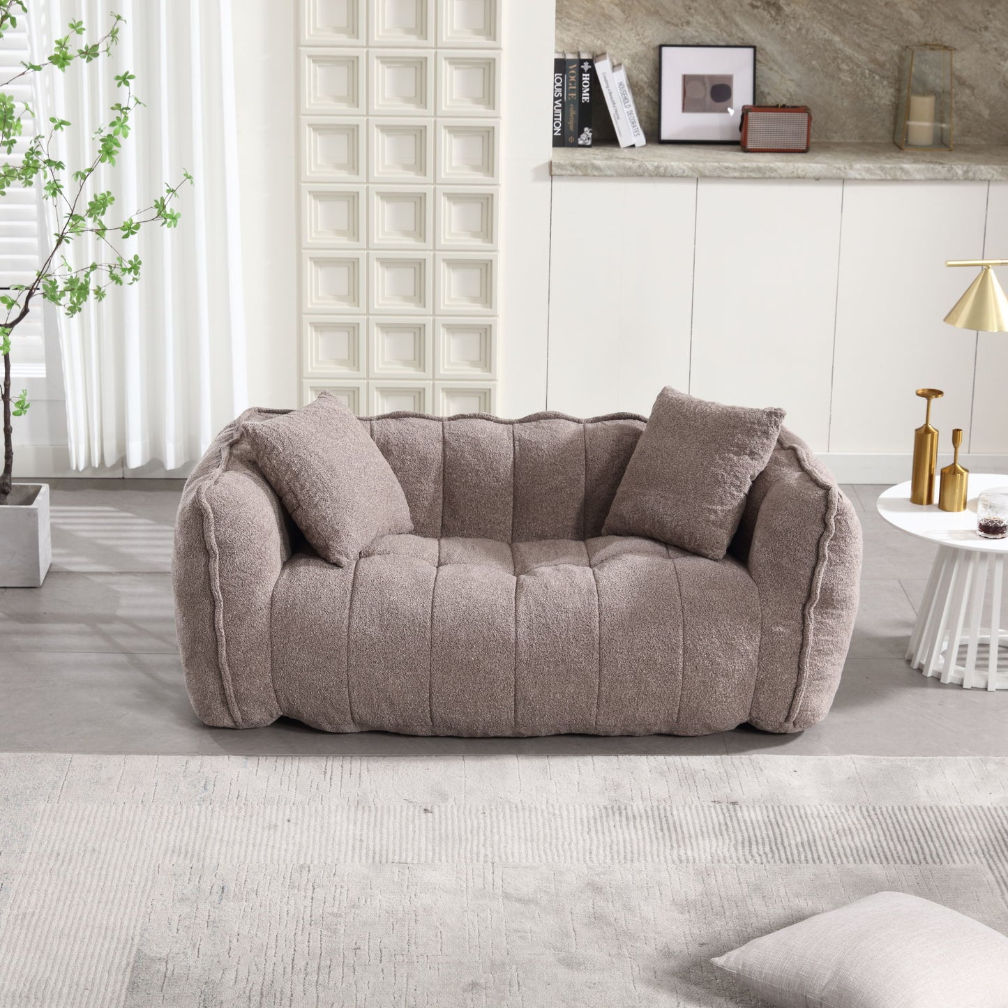 Soft Beanbag Chair With High Resilience Foam Core For Two People - Brown