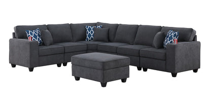 Cooper - 7 Piece Reversible L-Shape Sectional Sofa & Comfort Ottoman And Cupholder - Stone Gray