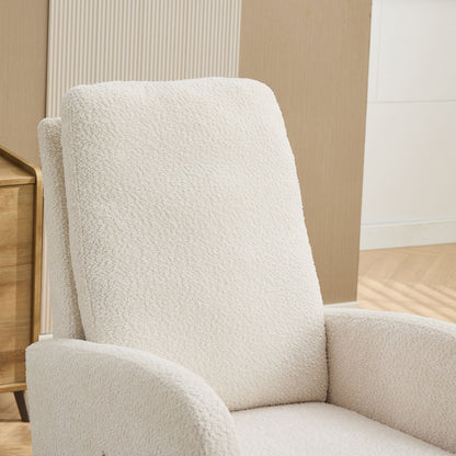 Rocking Chair For Nursery, High Back Glider With Retractable Footrest, Boucle Upholstery, Rubber Wood Legs - Ivory