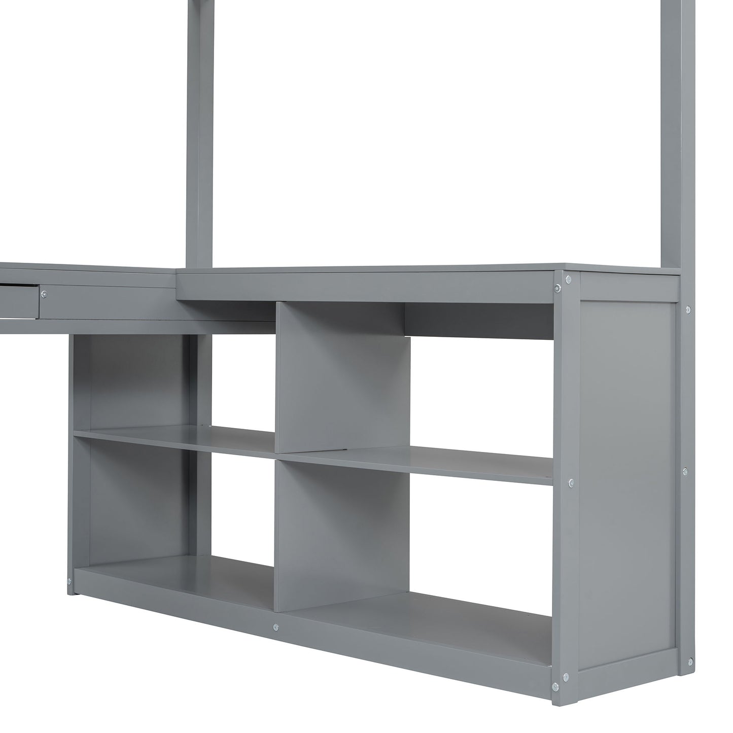 Full Loft Bed With U Shaped Desk, Storage Compartments And Tri Fold Mirror - Gray