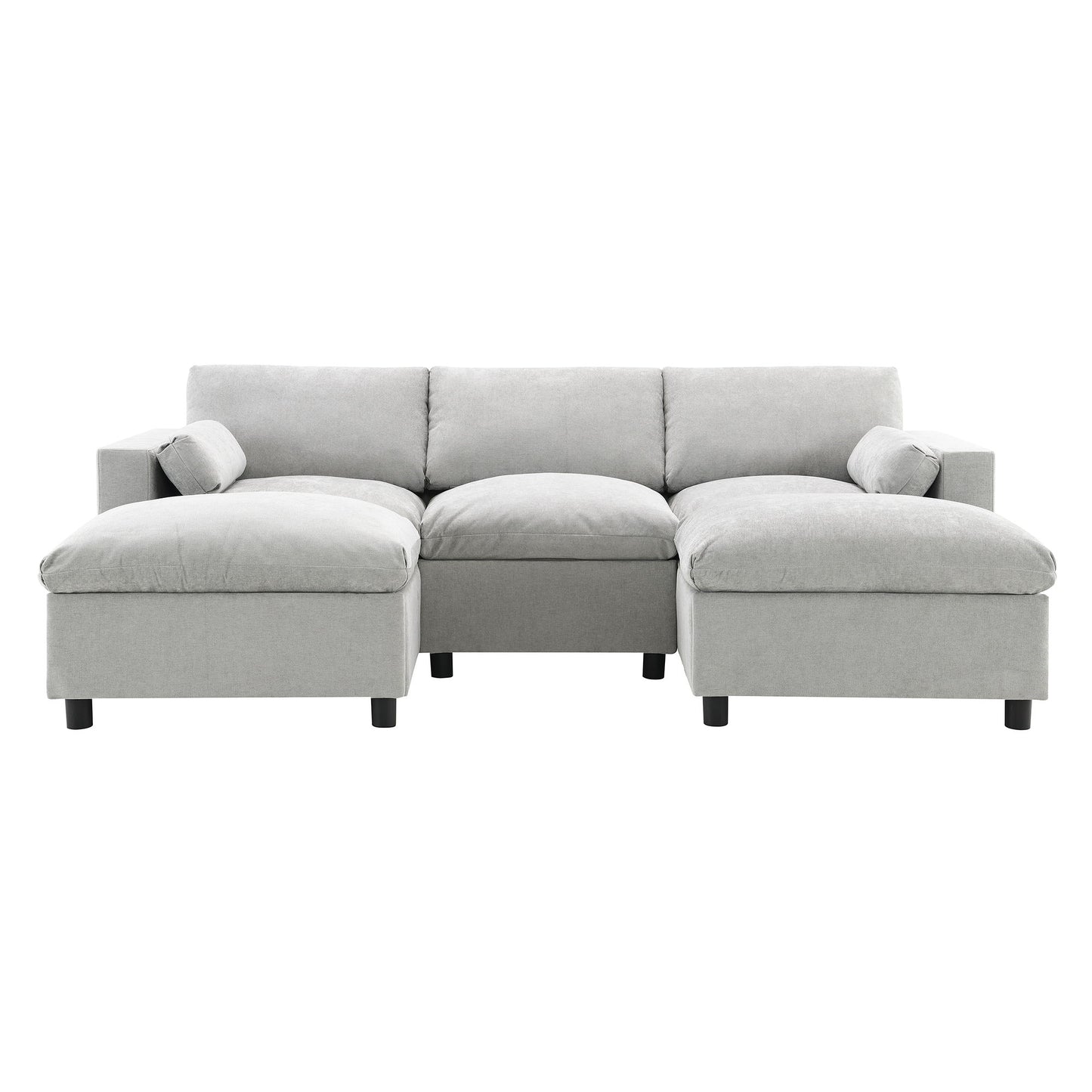 Modular Sectional With Storage Pockets, 5 Seat U Shaped Couch Set With Pillows, Free Combination Modern Cloud Sofa With 2 Movable Ottoman - Medium Gray