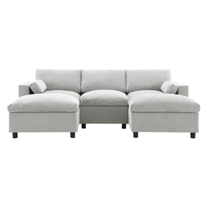 Modular Sectional With Storage Pockets, 5 Seat U Shaped Couch Set With Pillows, Free Combination Modern Cloud Sofa With 2 Movable Ottoman - Medium Gray